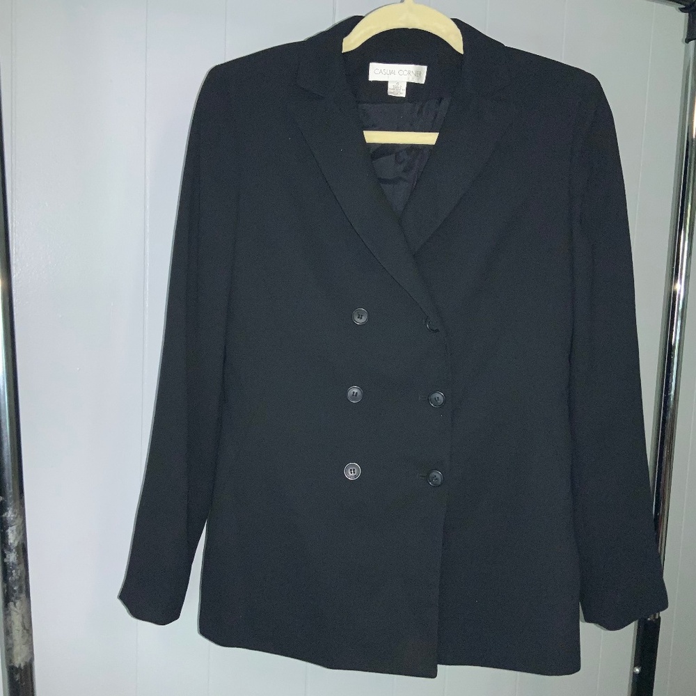 Casual Corner black double breasted jacket Sz 4 career professional